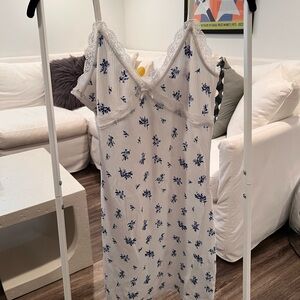 Floral Lace-Trim Mini Dress White and Blue